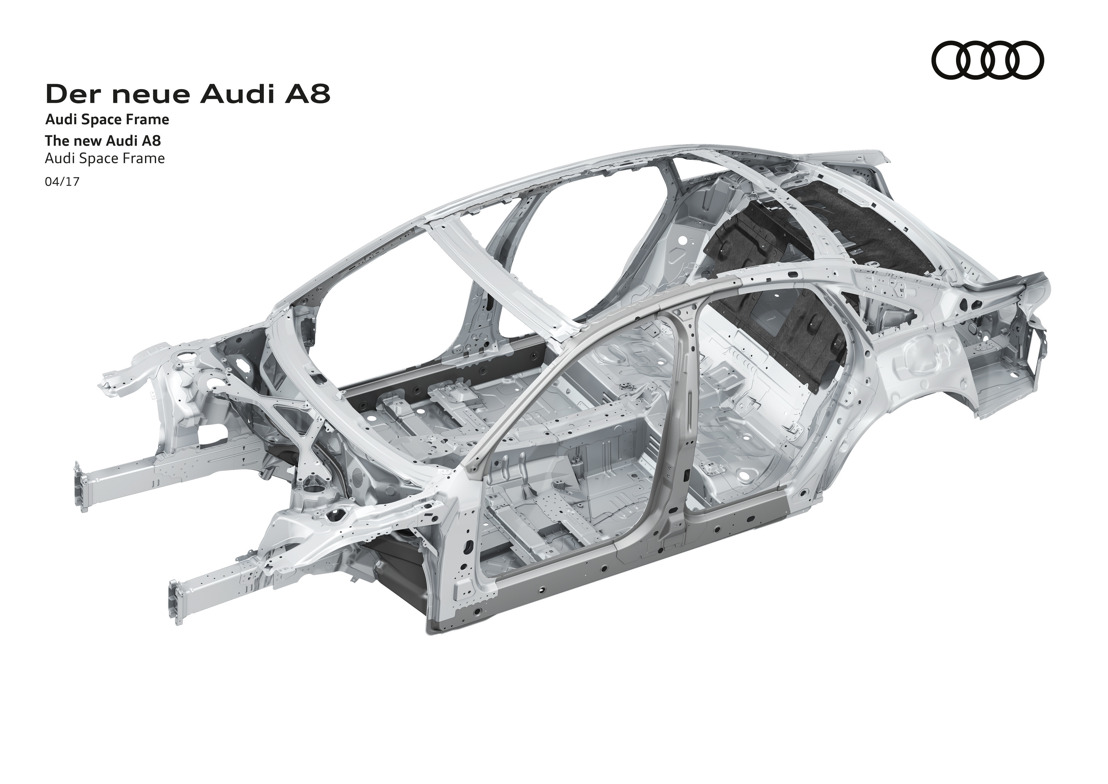 Un avant-goût de la nouvelle Audi A8 : un châssis Audi Space Frame avec une combinaison unique de matériaux