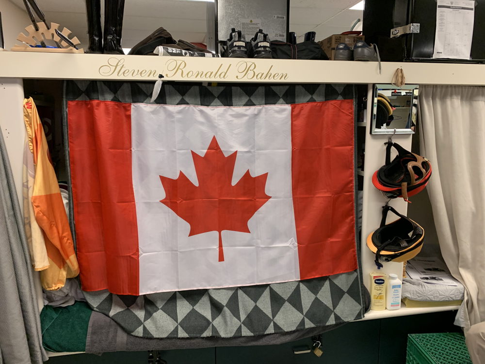 Steve Bahen's spot in the Woodbine jockeys' room