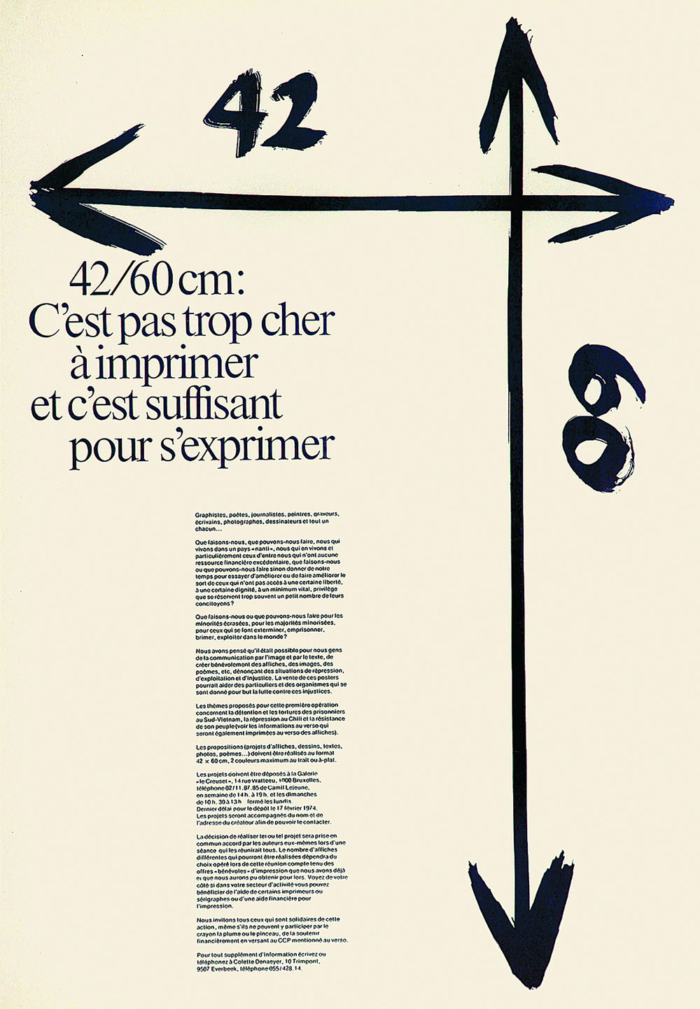 Roland Denaeyer and Michel Olyff 42/60 – C’est pas trop cher à imprimer et c’est suffisant pour s’exprimer (42/60, It’s not too expensive to print and it’s enough to express yourself), 1974 Collection Centre de la Gravure et de l’Image imprimée, La Louvière 
