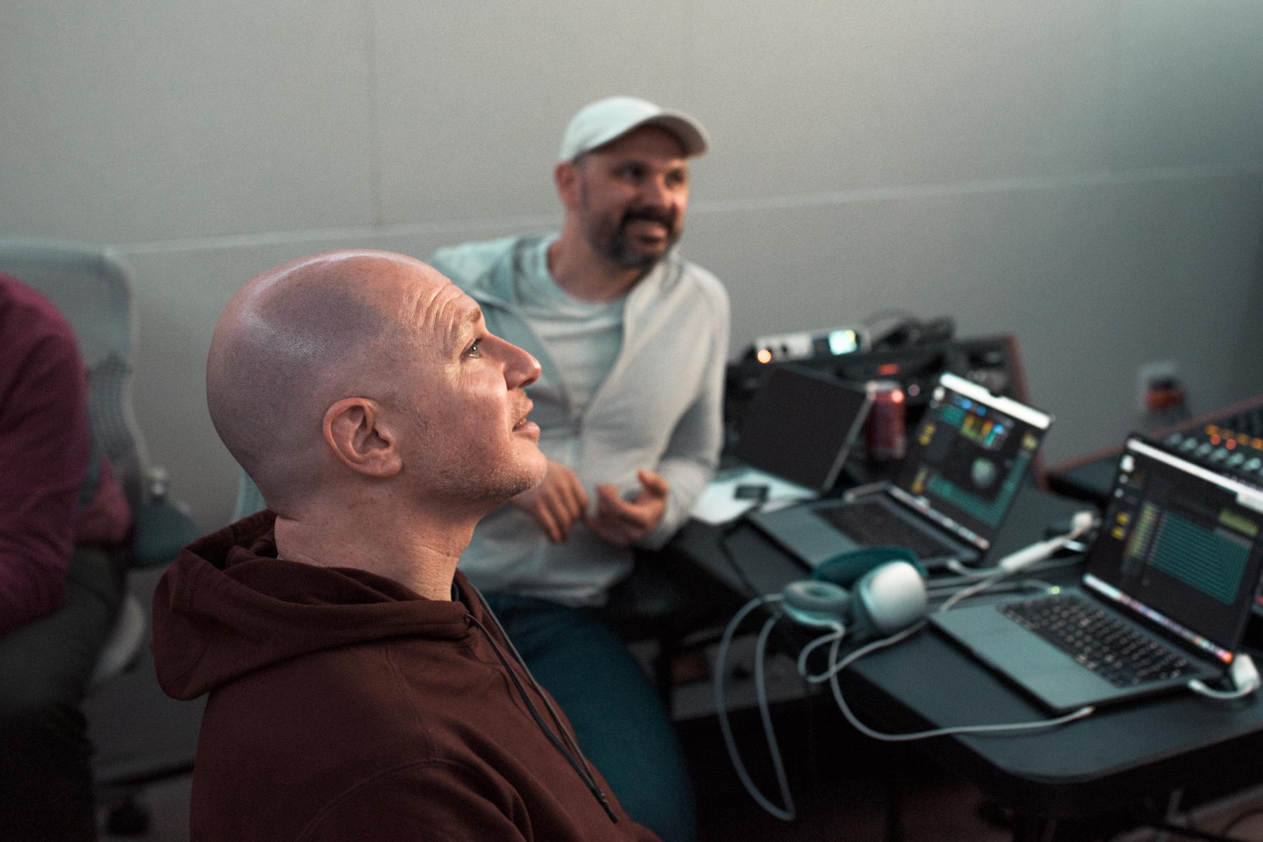 Ariel Borujow and Joe Grasso in conversation with Audiomovers founder Igor Maxymenko in NYC