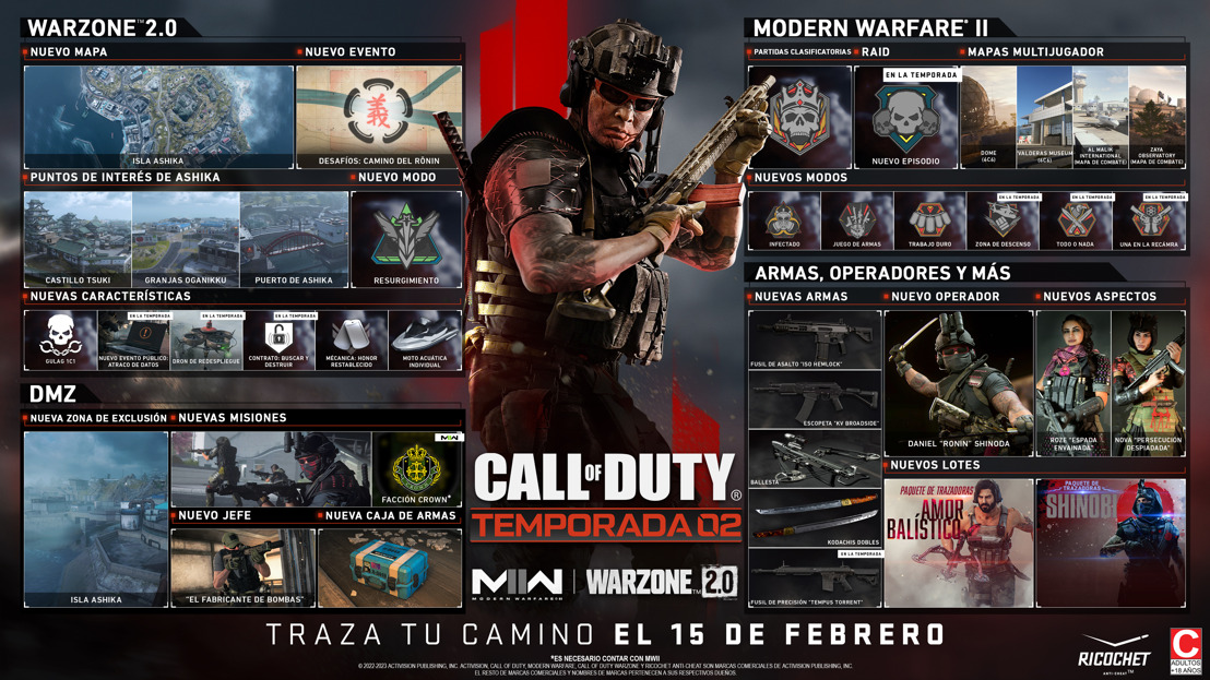 Traza tu camino en la Temporada 02 de Call of Duty: Modern Warfare II y Call of Duty Warzone 2.0, que se lanzan el 15 de febrero