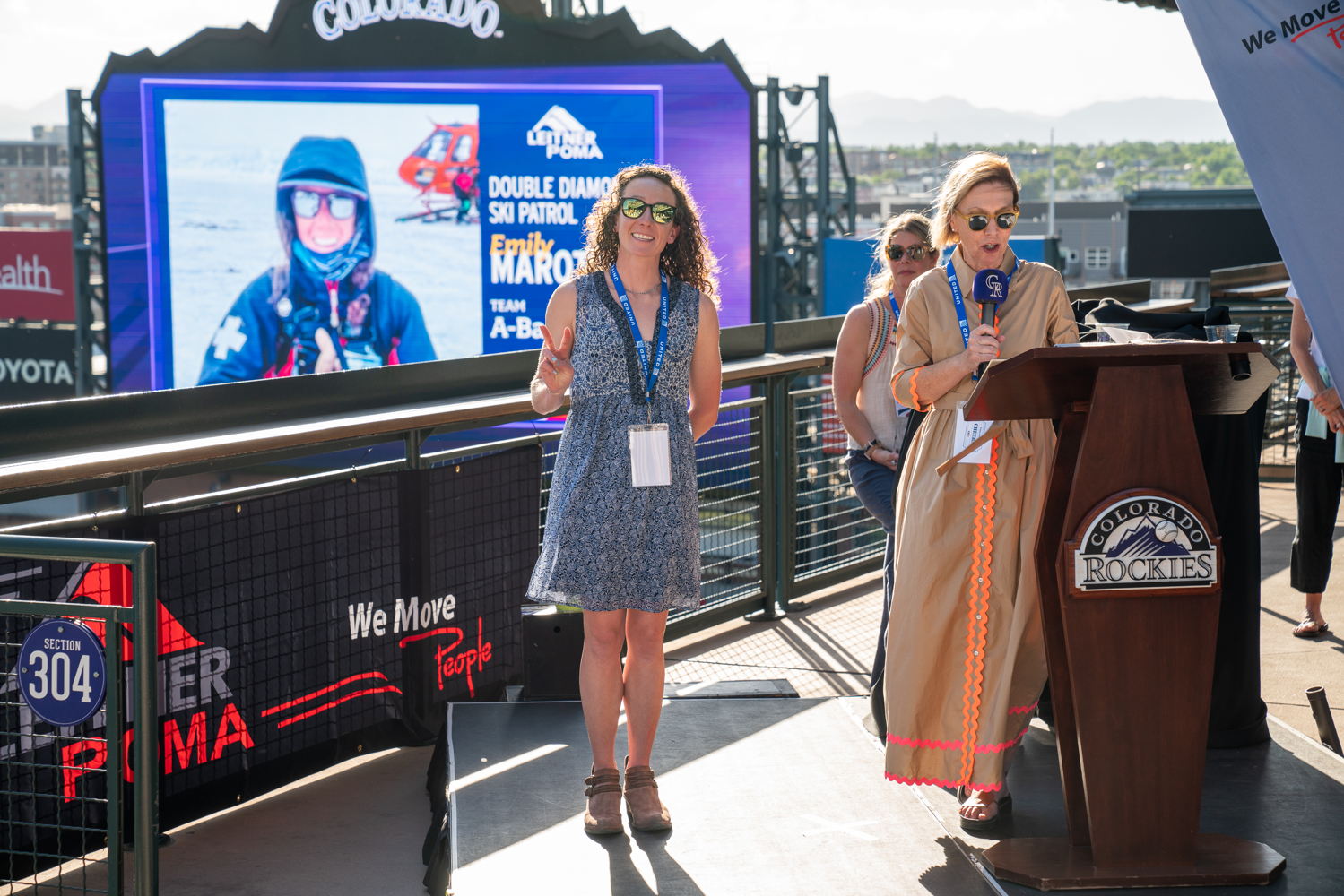 Patroller of the Year Emily Marotta (L) and CSCUSA President and CEO Melanie Mills (R)