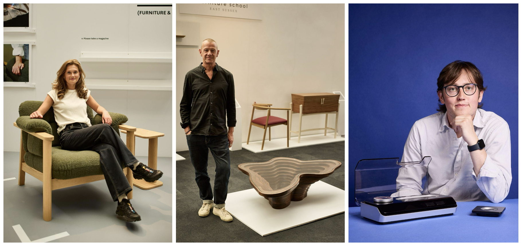Above (from left): Megan Shaw from Northumbria University, winner of the John Lewis Award for Design and Innovation; Phil Berczuk from Robinson House Studio, winner of the Tom Faulkner Award for Distinctive Furniture Design; James Forrest Smith from Northumbria University, winner of the Joseph Joseph Brilliantly Useful Design Award (Image: Gary Morrisroe) Above (from left): Megan Shaw from Northumbria University, winner of the John Lewis Award for Design and Innovation; Phil Berczuk from Robinson House Studio, winner of the Tom Faulkner Award for Distinctive Furniture Design; James Forrest Smith from Northumbria University, winner of the Joseph Joseph Brilliantly Useful Design Award (Image: Gary Morrisroe)