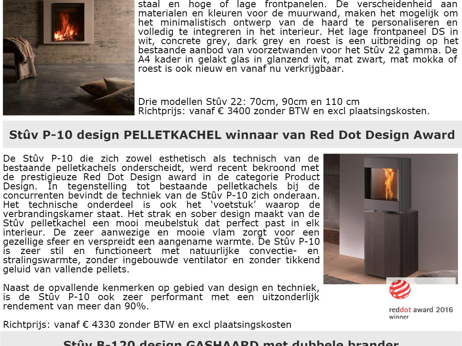 Stûv presenteert nieuwigheden in gamma van hout- , pellet- en gashaarden