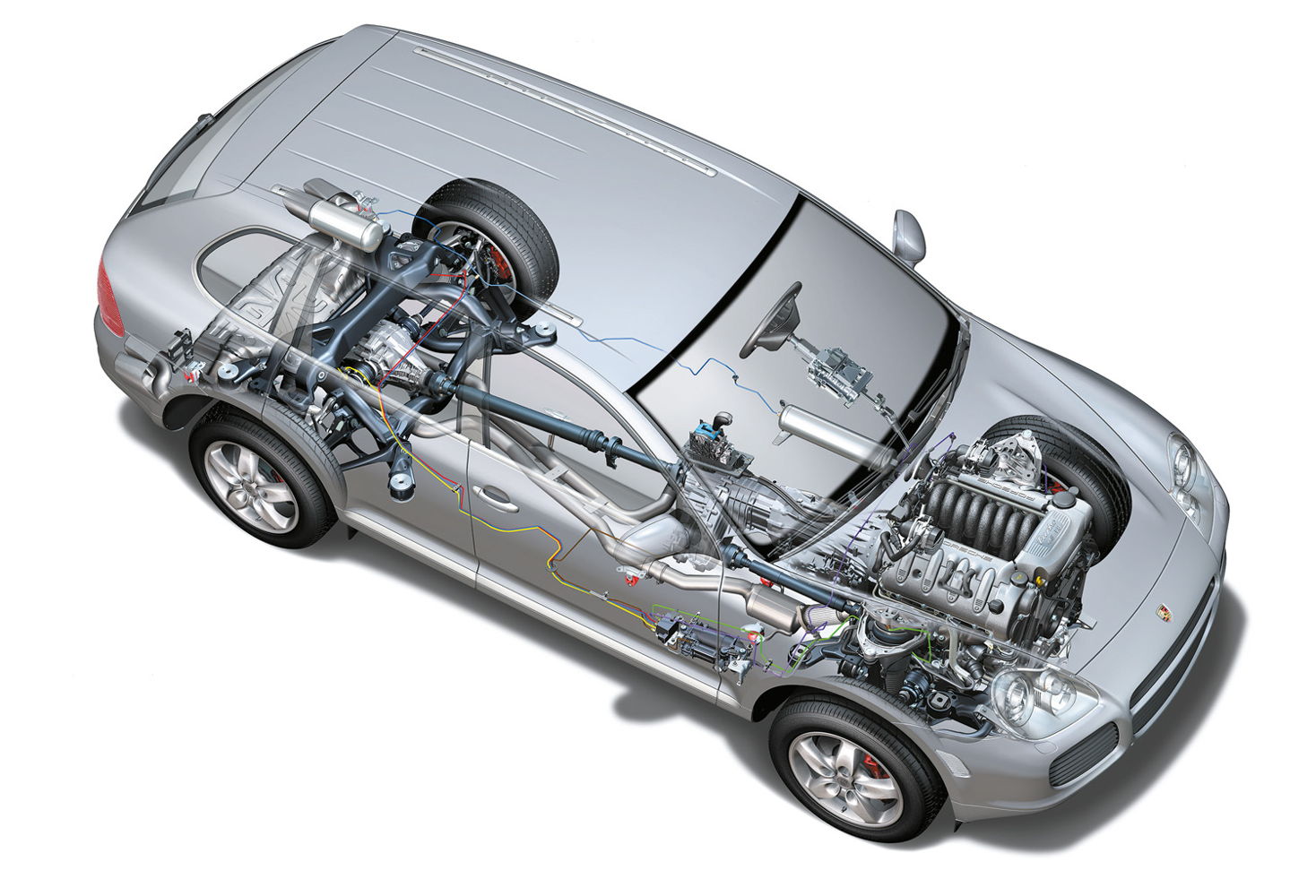 2002: Porsche Cayenne (E1). PTM con diferencial central y engranaje reductor.