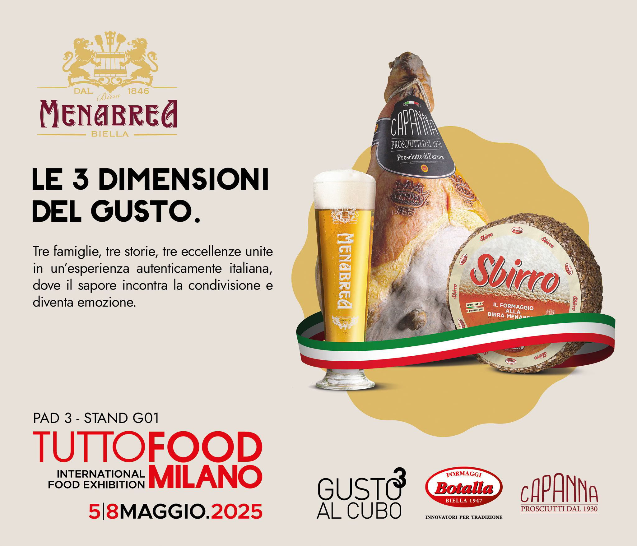 MENABREA, BOTALLA E CAPANNA INSIEME A TUTTOFOOD 2025: “LE 3 DIMENSIONI DEL GUSTO” PER UN’ESPERIENZA AUTENTICAMENTE ITALIANA.