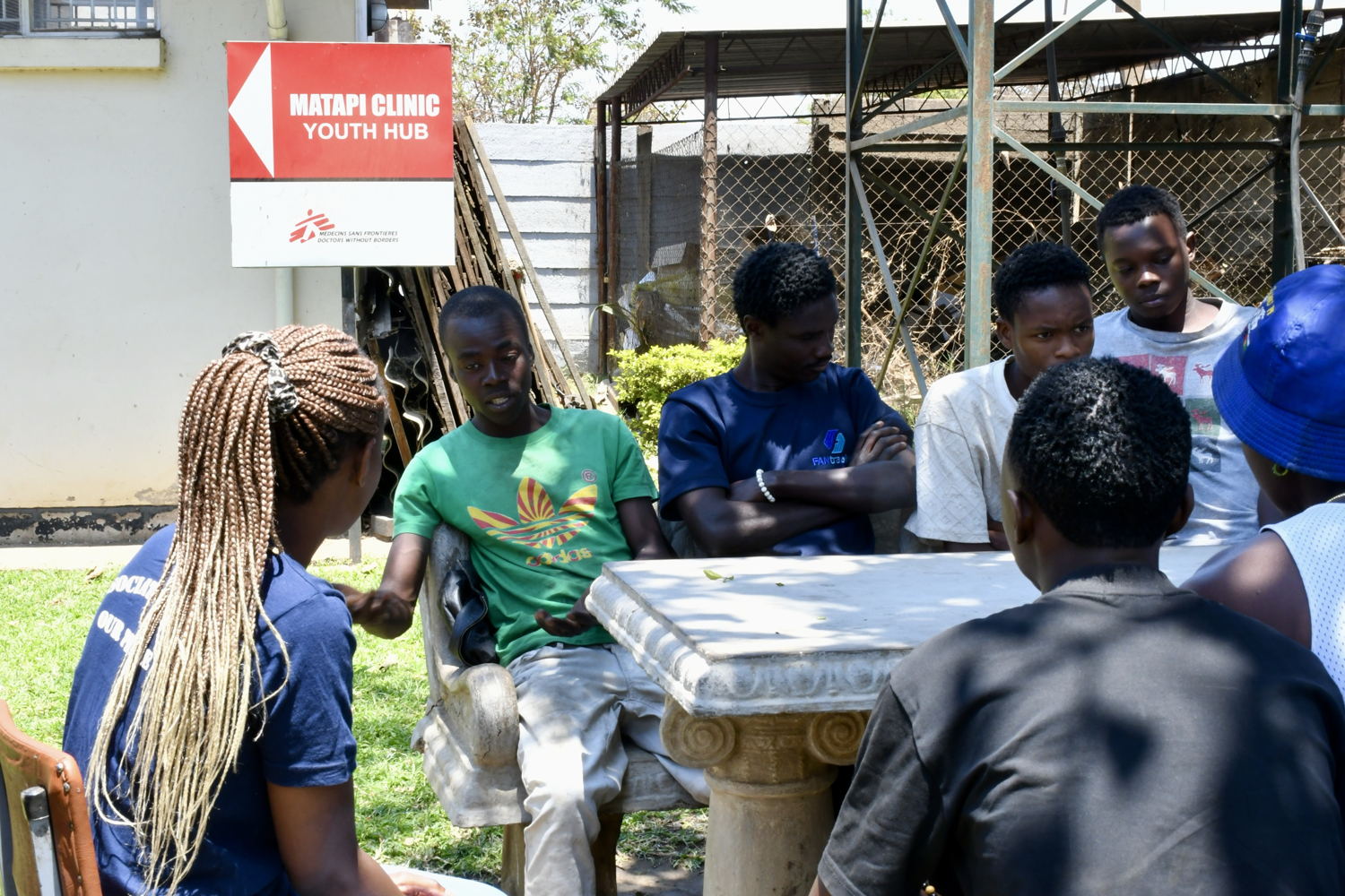 An MSF nurse (first left) facilitating a peer support group session at Matapi Youth Hub in Mbare. Photographer: Frances Cheung | Matapi Youth Hub, Mbare | 10/10/2024