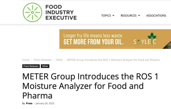 Preview: Food Industry Executive: METER Group Introduces the ROS 1 Moisture Analyzer for Food and Pharma