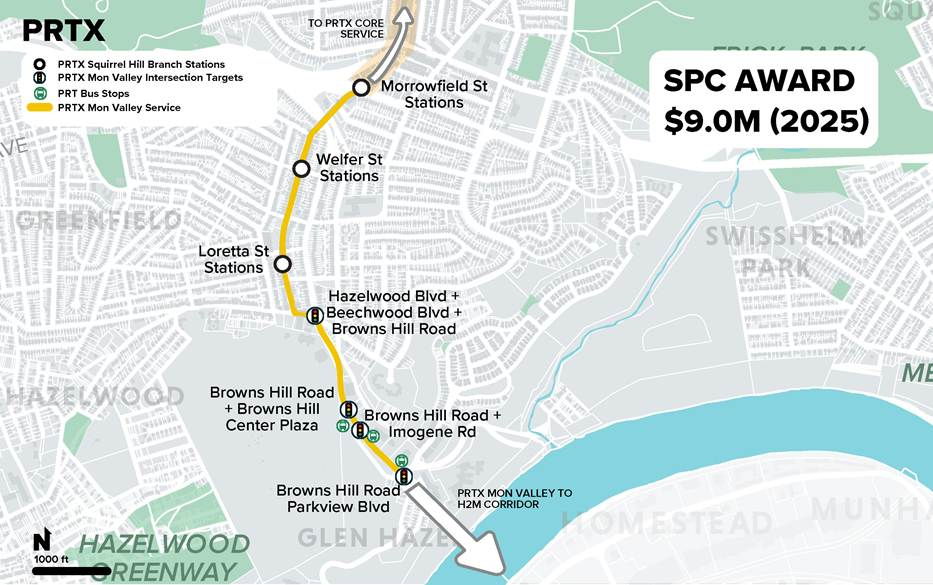 Map of proposed future Squirrel Hill PRTX service Map of proposed future Squirrel Hill PRTX service