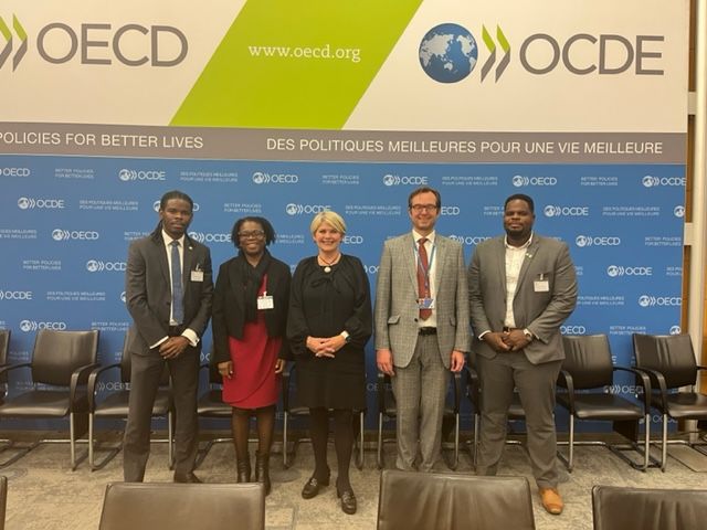 Left to Right: Kevin Hope, Interim Head of Economic Development, OECS Commission; Jacqueline Flood, Director of Economic Affairs and Regional Integration, OECS; Ragnheiður Elín Árnadóttir, Director of the OECD Development Centre (OECD), Jan Rieländer, Head of Country Diagnostics and Strategy, OECD, Imran Williams, Project Officer, Eastern Caribbean Central Bank