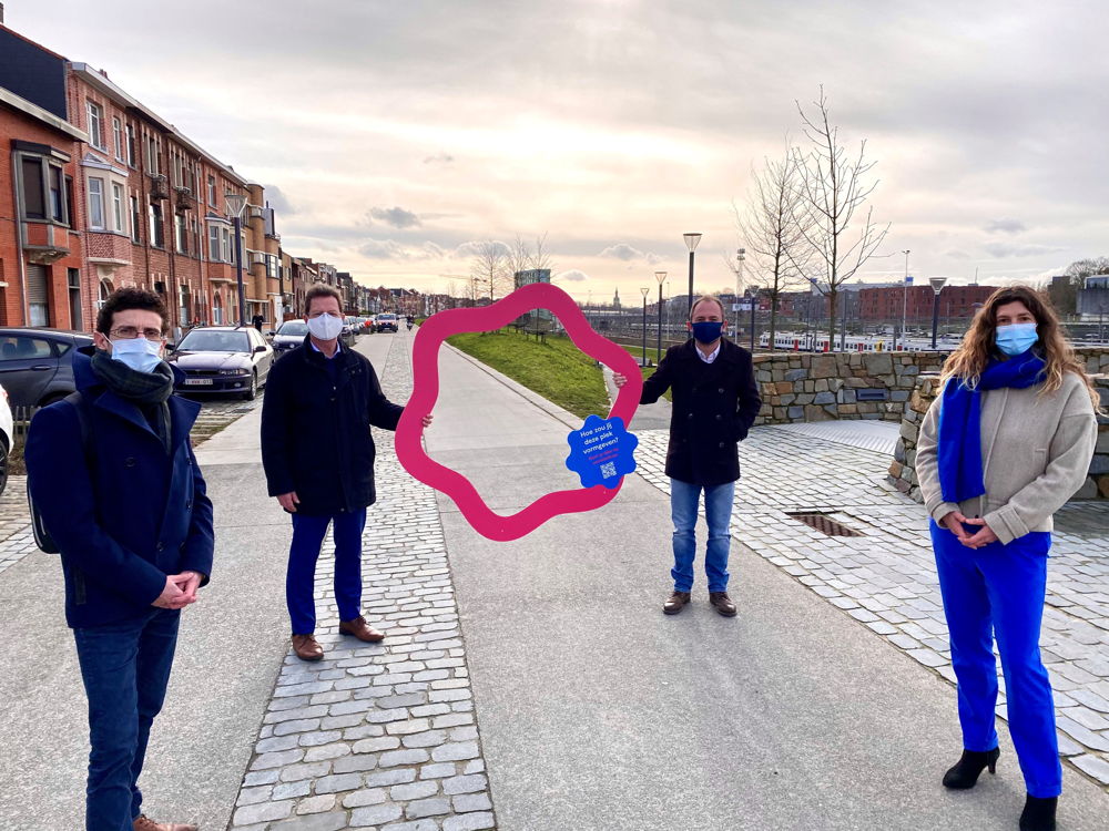burgemeester Mohamed Ridouani, schepen Dirk Vansina, schepen David Dessers en Arwen Dewilde