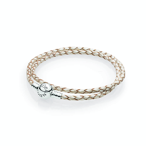 Champagne-Colored Braided Double-Leather Charm Bracelet