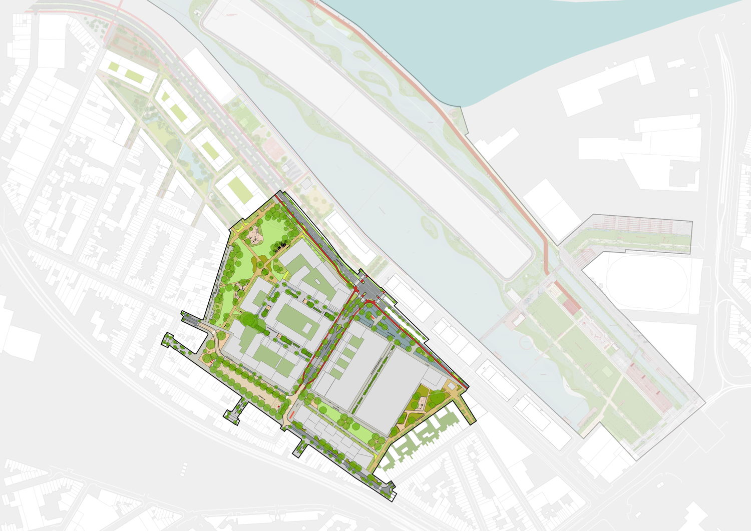 Slachthuiswijk definitief ontwerp publieke ruimte fase 1 © Sweco Belgium – Posad Maxwan – LOLA Landscape Architects