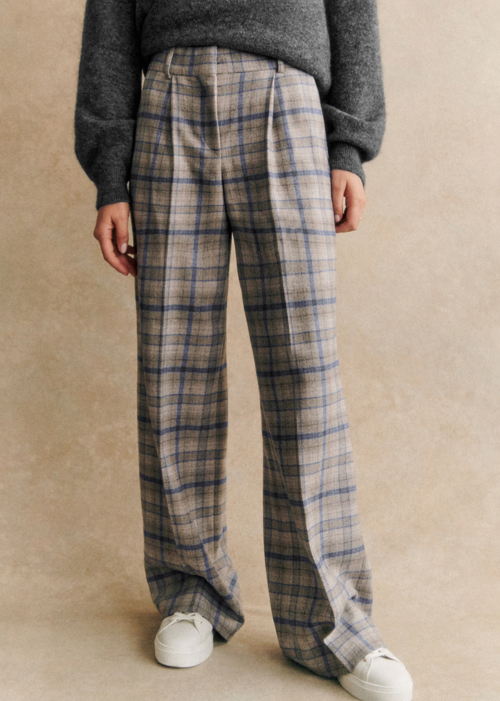 Sézane - Pantalon RODRIGUO Carreaux Gris bleu - 130€