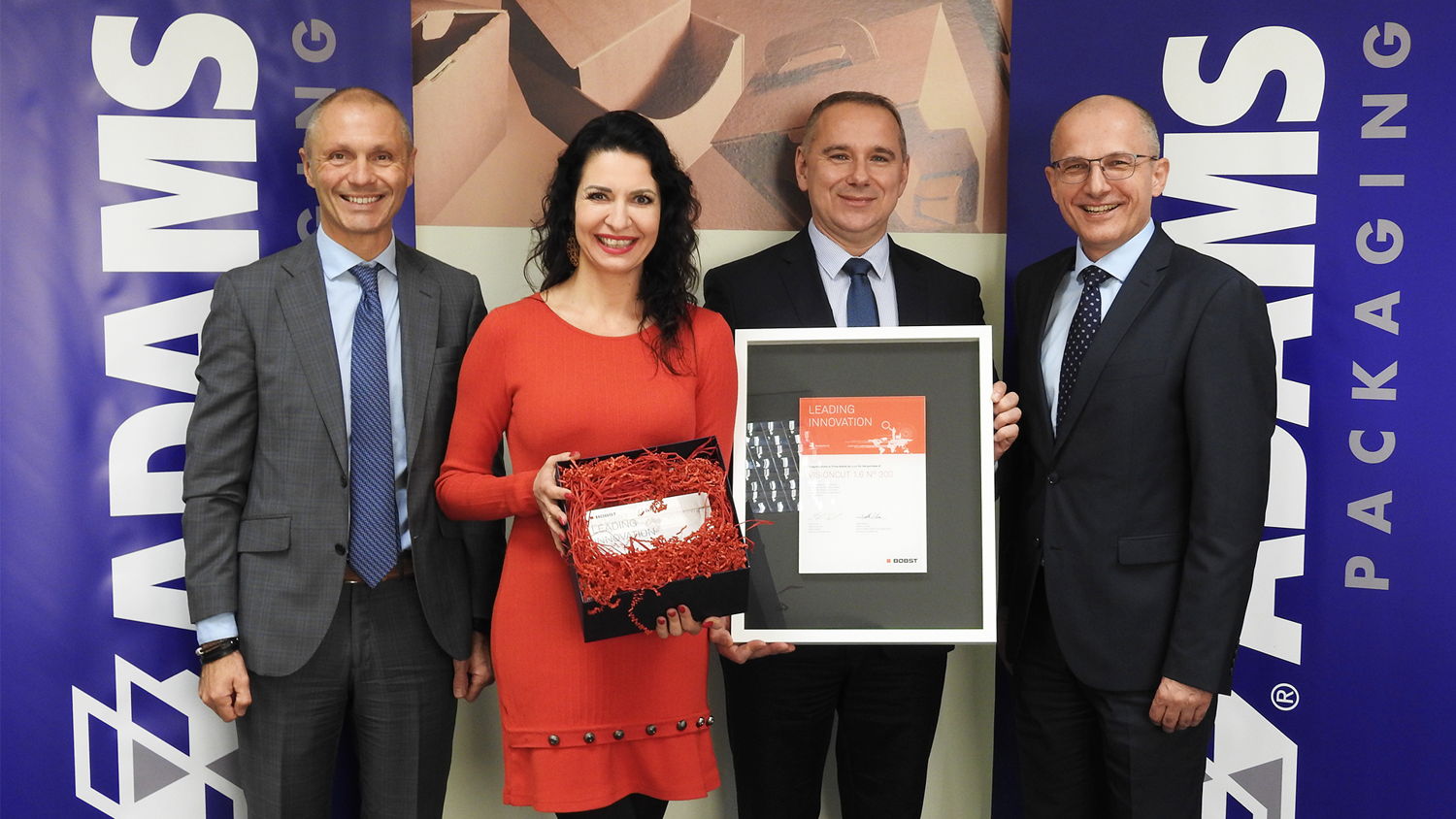 Anello Meloro (Product Sales Director BOBST), Anna Skrzyniarz (VP at ADAMS), Adam Skrzyniarz (Founder and President of the management board at ADAMS), Libor Panus (Business Director Central Eastern Europe BOBST)