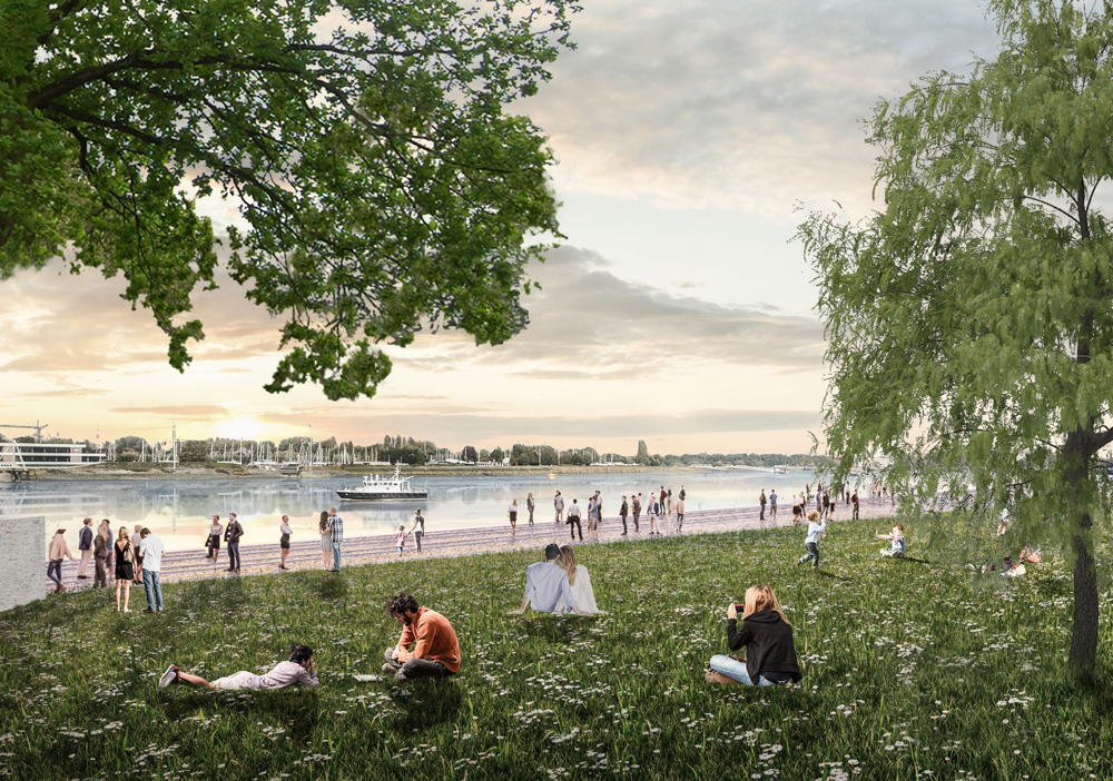 Perspectief ligweide met zicht op de Schelde - copyright: Bureau Bas Smets