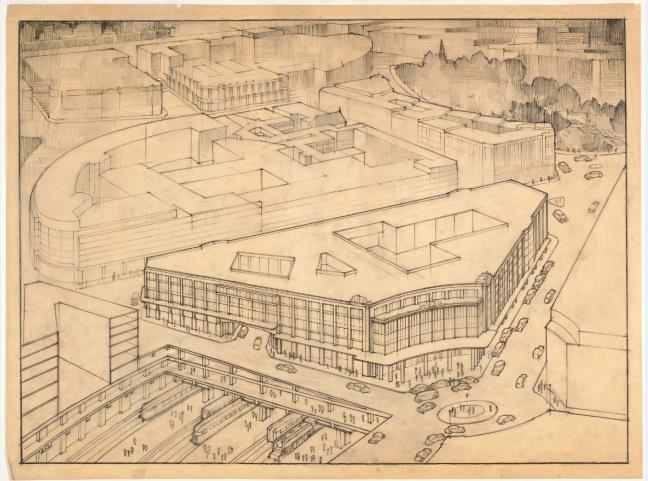 Albert Demesmaeker. Vue aérienne de la gare de Bruxelles-Central - © Coll. Musée Horta