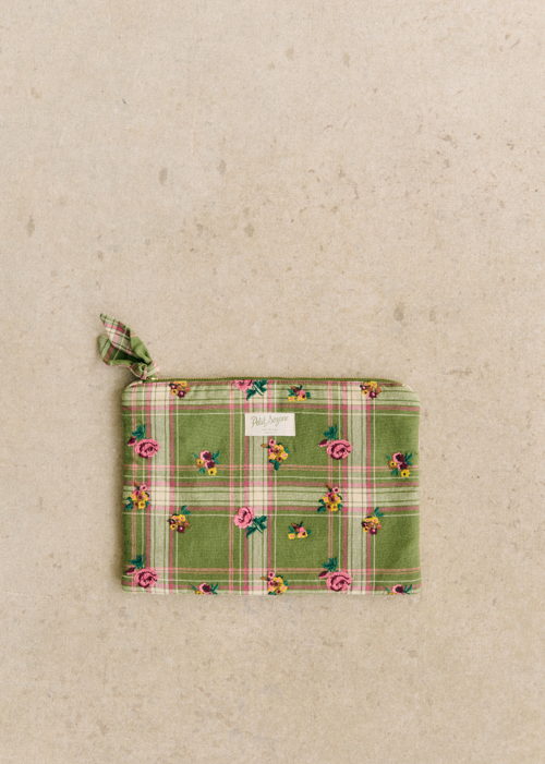 Petit Sézane - Pochette plate carreaux vert