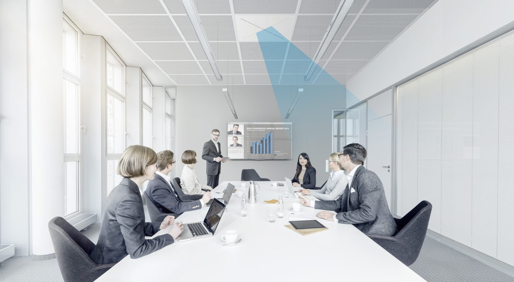 With its automatic beamforming focus Sennheiser's TeamConnect Ceiling is a contemporary microphone solution.
