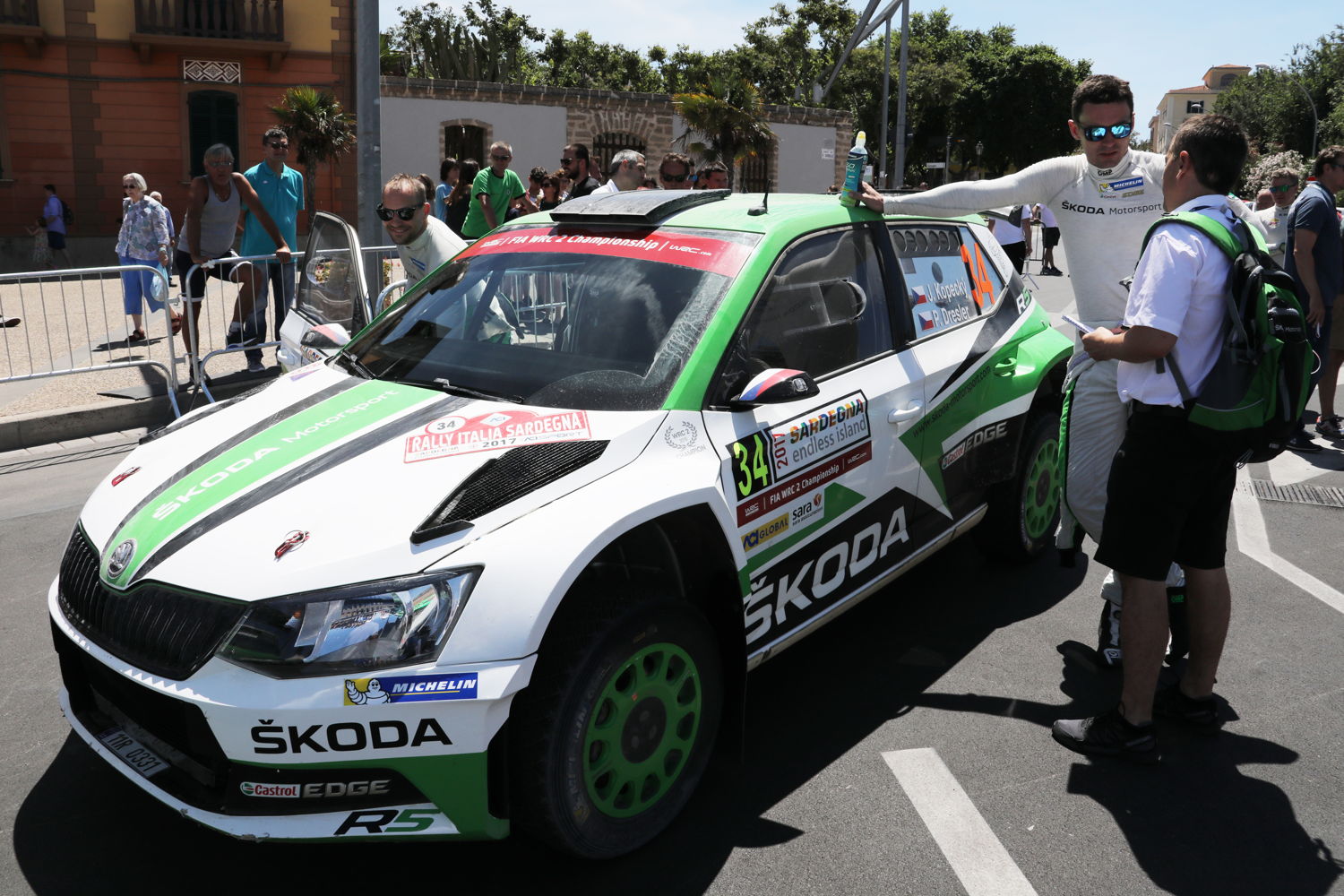 Jan Kopecký/Pavel Dresler (ŠKODA FABIA R5) want to climb with a win in WRC 2 at Rally Italia Sardegna on second position in the category standings