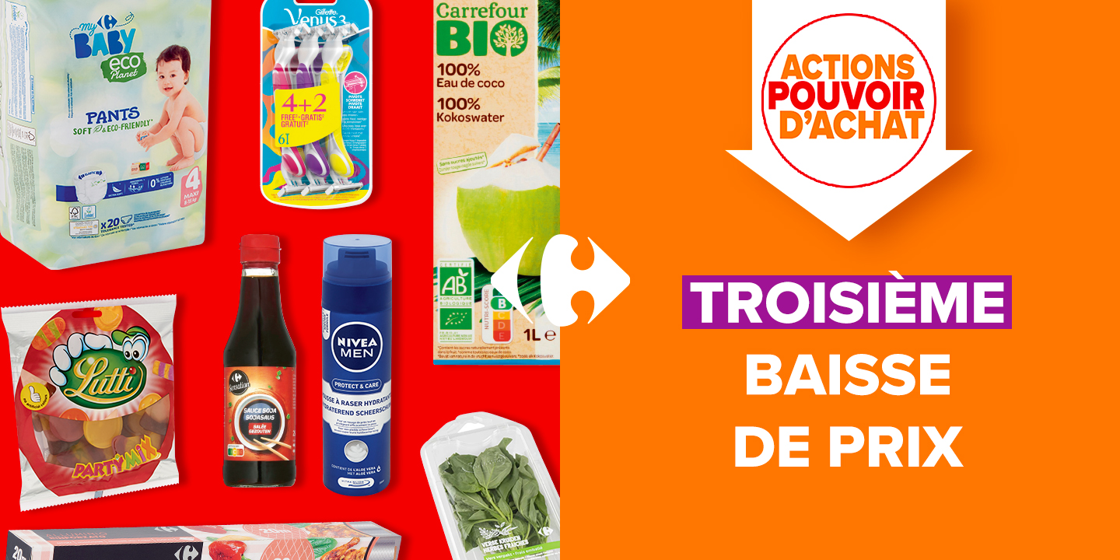 Pour le troisième mois consécutif, Carrefour baisse ses prix : déjà plus de 300 produits à prix réduits pour préserver le pouvoir d'achat des familles.