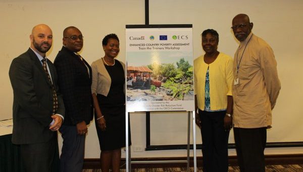 (L-R) Matthew Straub, Chair, CDRRF Trust Fund Steering Committee and First Secretary (Development) and Alternate Canadian Director to CDB; Elbert Ellis, Operations Officer and Social Analyst, CDB; Dr. Geraldine St. Croix, Project Coordinator, Enhanced Country Poverty Assessment in the OECS Commission; Claudia James, Project Manager, CDRRF; Dr. Ralph Henry, Principal Workshop Facilitator, Kairi Consultants Limited.