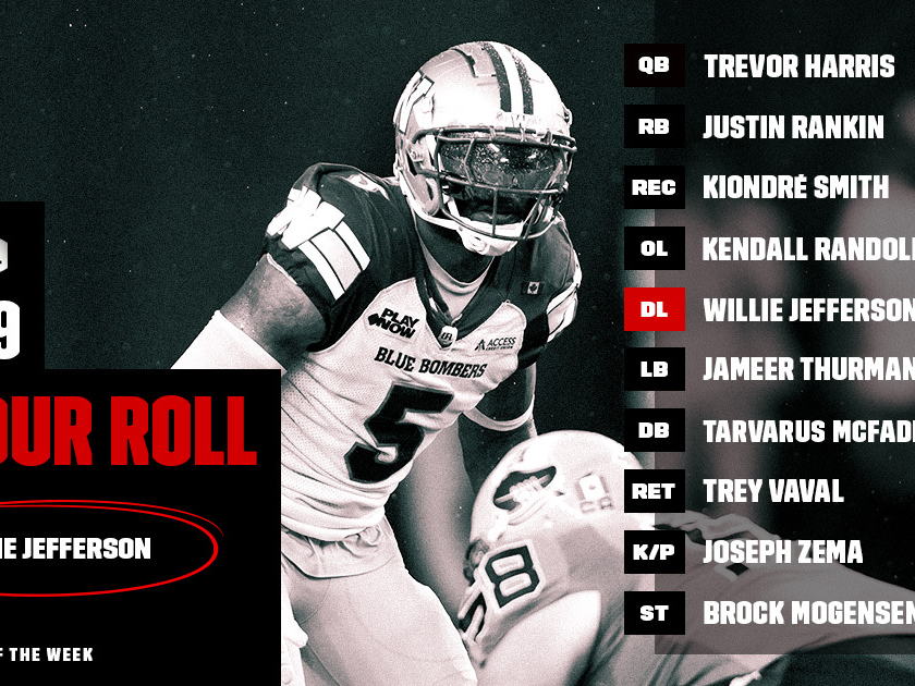 CFL HONOUR ROLL: WEEK 9 – JEFFERSON EARNS PLAYER OF THE WEEK