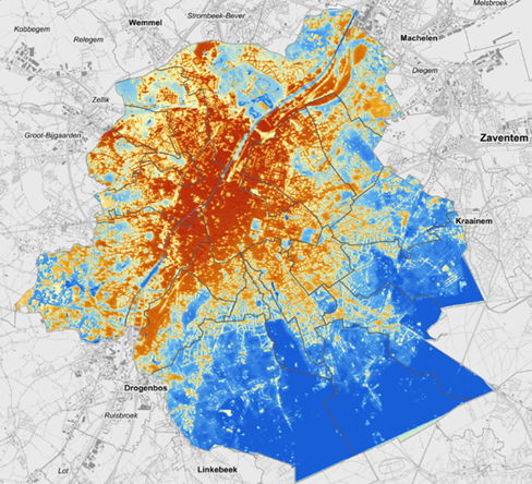 Thermisch beeld Kanaalzone - Kaart hitte-eilanden © Leefmilieu Brussel