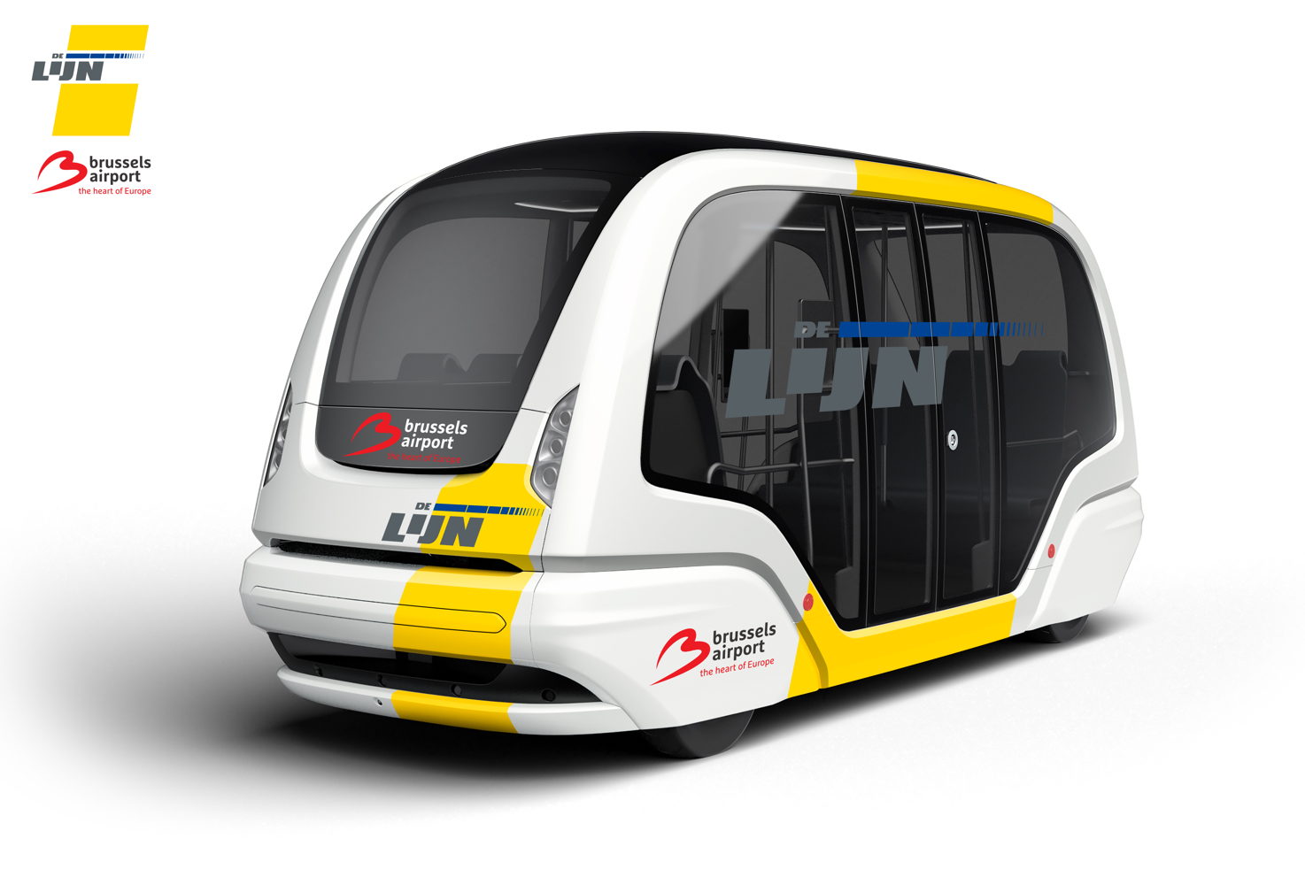 Ontwerp van de autonome shuttle die De Lijn en Brussels Airport Company zullen testen.