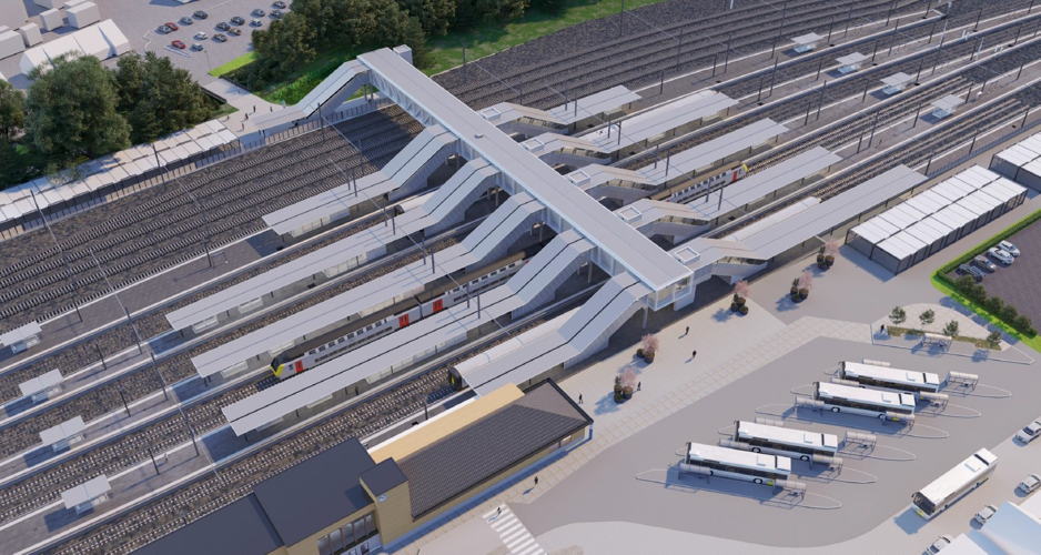 Overzichtsbeeld van het vernieuwde station van Dendermonde © NMBS