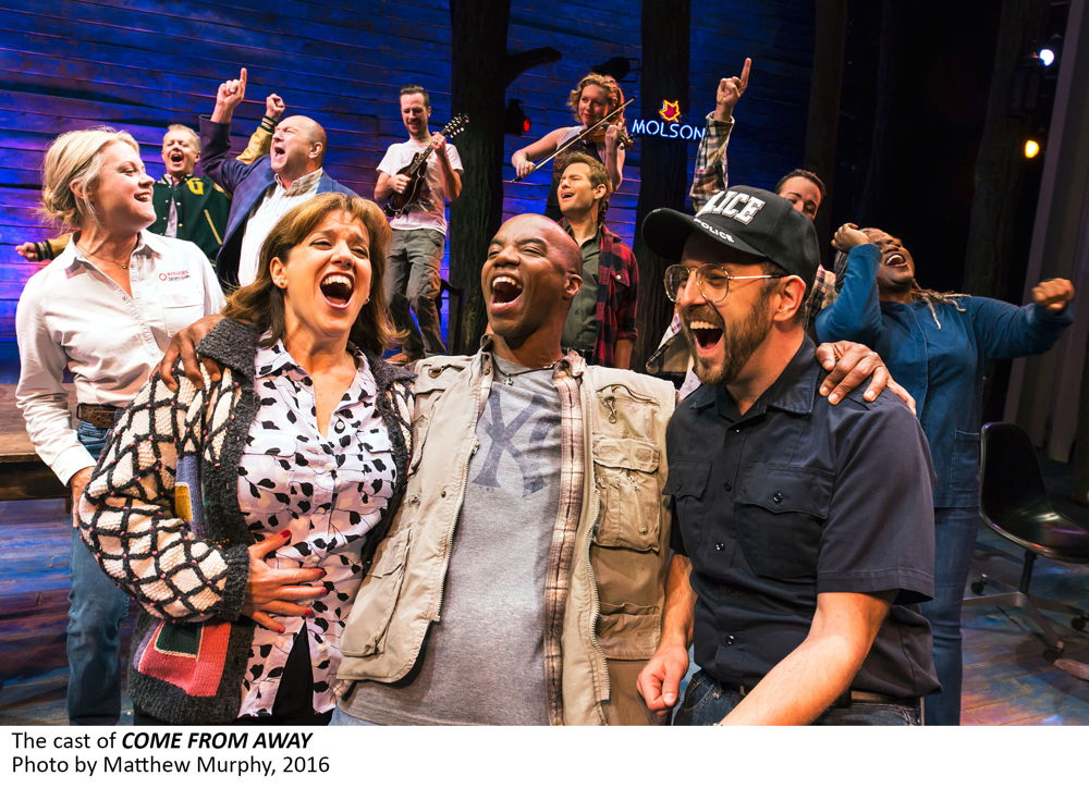 The cast of COME FROM AWAY, Photo by Matthew Murphy, 2016.
