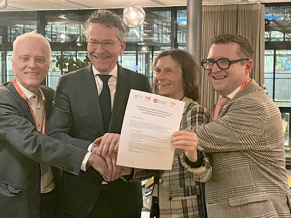 Herman Van Goethem, Jeroen Dijsselbloem, Silvia Lenaerts en Andreas Pfeffer (van links naar rechts)
