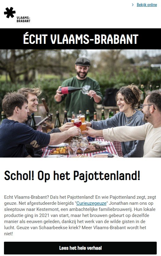De proefeditie Echt Vlaams-Brabant van 30 april belichtte een andere troef van Vlaams-Brabant: onze unieke geuzebier uit het Pajottenland. De proefeditie Echt Vlaams-Brabant van 30 april belichtte een andere troef van Vlaams-Brabant: onze unieke geuzebier uit het Pajottenland.