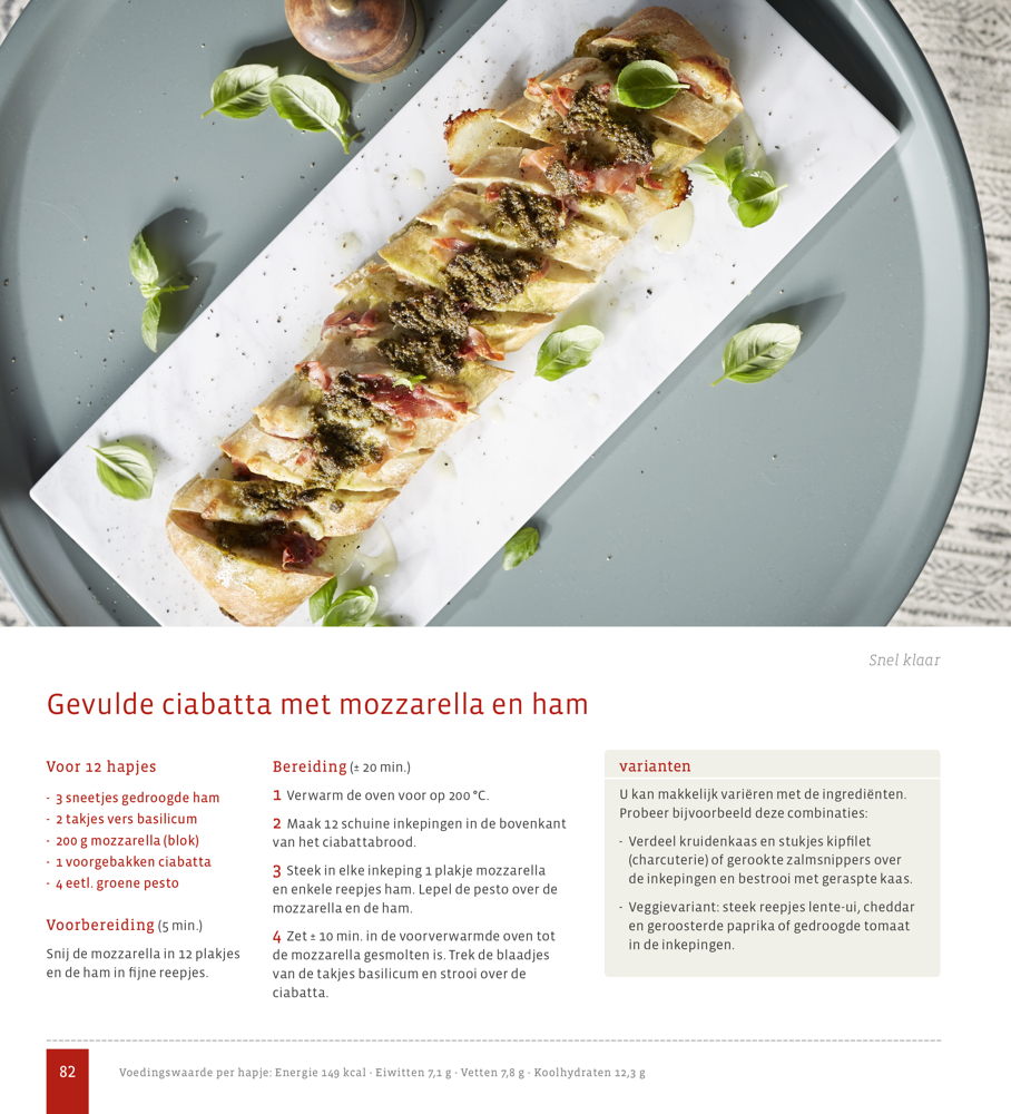 Gevulde ciabatta met mozzarella en ham