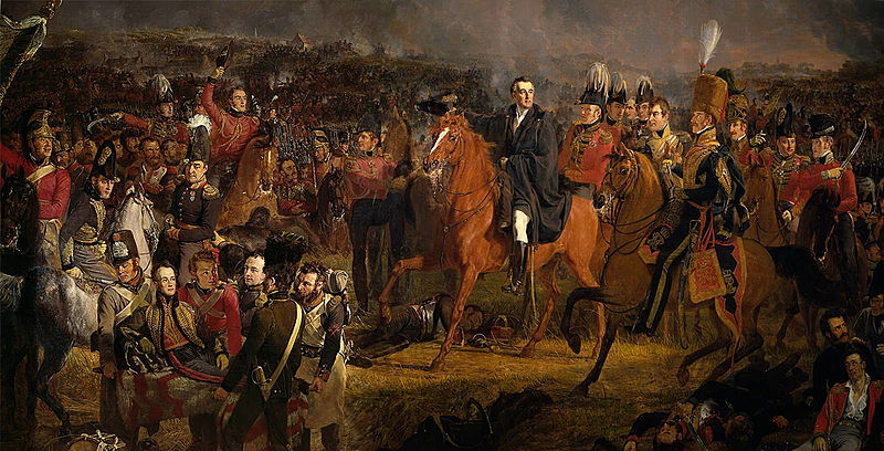 Der Prinz von Oranien (auf der Tragbahre links unten) verewigt vom niederländischen Maler Pieneman auf dem Gemälde mit dem Titel „Die Schlacht bei Waterloo“