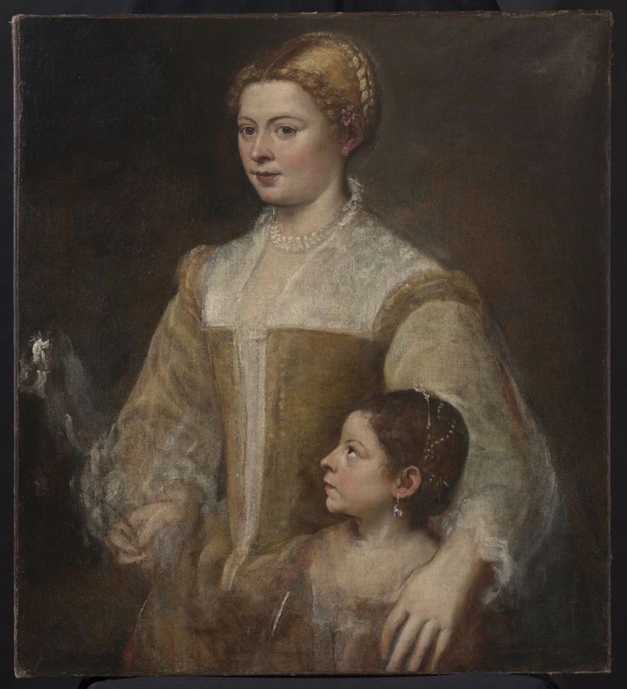 Titian (Tiziano Vecellio), 'Portrait of a Lady and Her Daughter’ ca. 1550, oil on canvas, 88.3 x 80.6 cm, image: KIK-IRPA