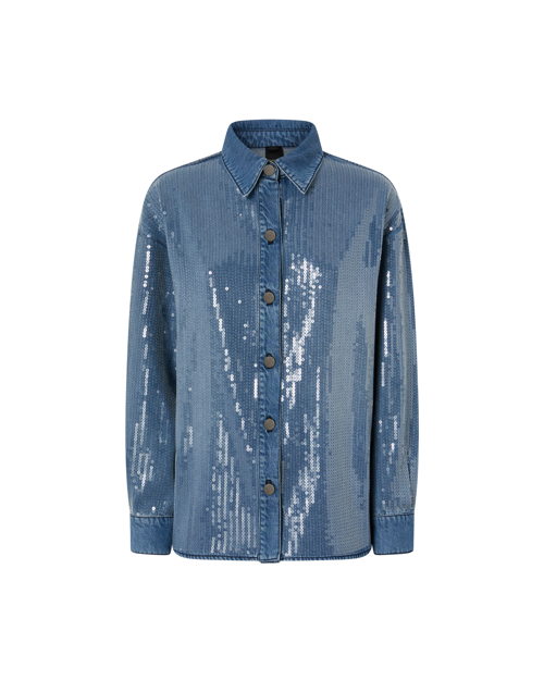 PINKO FW25 CRUDO CAMICIA WET DROPLETS SEQUINS EMBROIDERED DENIM EUR525