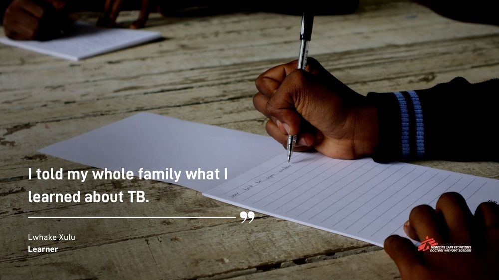 Lwhake Xulu, a learner at Ubambiswana high school, says, "I told my whole family what I learned about TB. My father is a community councillor so he said I must tell the whole community about it." Photographer: Sean Christie Lwhake Xulu, a learner at Ubambiswana high school, says, "I told my whole family what I learned about TB. My father is a community councillor so he said I must tell the whole community about it." Photographer: Sean Christie