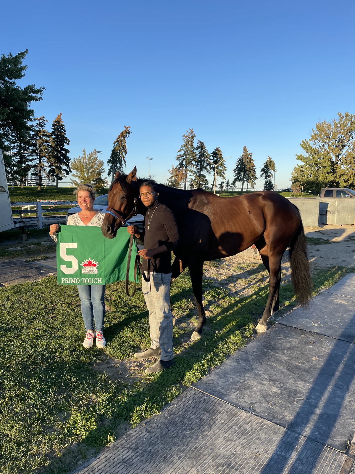 Primo Touch showing off his saddle cloth after finishing third in the Pattison Canadian International. (supplied)