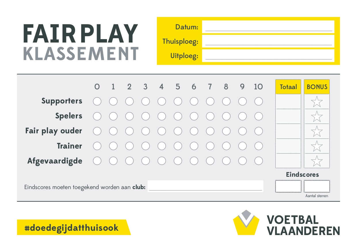 Voor het eerst fair playouders en apart fair playklassement in Vlaams