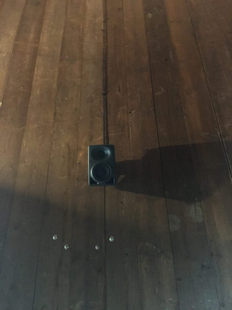 Three Neumann KH 80 DSP monitors attached to the inner wall of the silo
[Photograph provided by the Hancock Shaker Village]