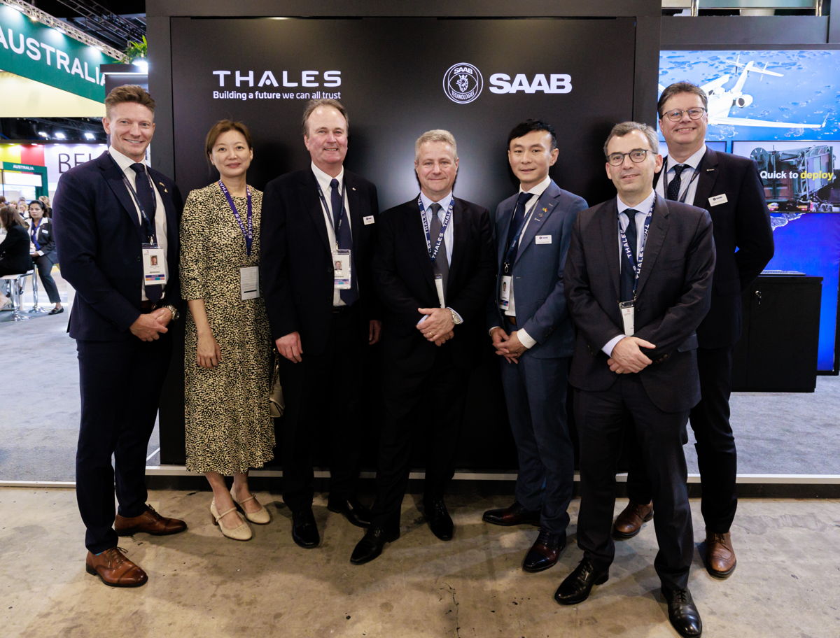 [Third from Left] Per Ahl, head of Marketing and Sales ATM, Saab and [Fourth from Right] Christian Rivierre, Vice President Airspace Mobility Solutions, Thales