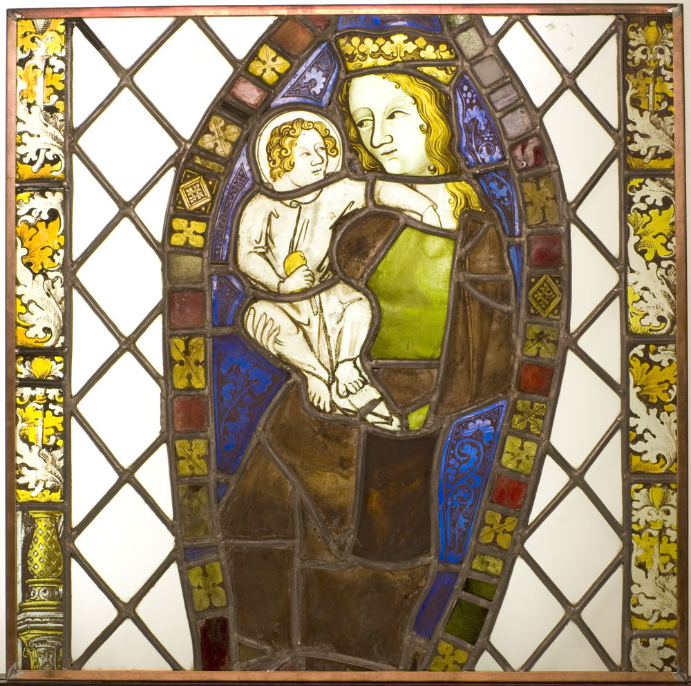 Onbekend, Maria met kind, Leuven, tweede helft 14de eeuw, gebrandschilderd glas-in-lood, 118 x 70 cm, M - Museum Leuven, inv. B/III/1
© M - Museum Leuven, foto Paul Laes [1/2]
