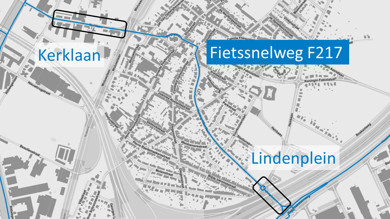 Situatiemap van beide segmenten van de F217 in Machelen