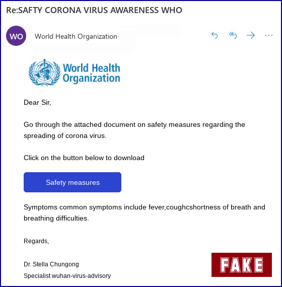 Sophos detectó una nueva campaña de phishing disfrazada de una alerta de coronavirus COVID-2019.