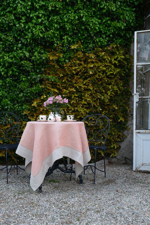 Lavender Linen Tablecloth in Salmon Rose