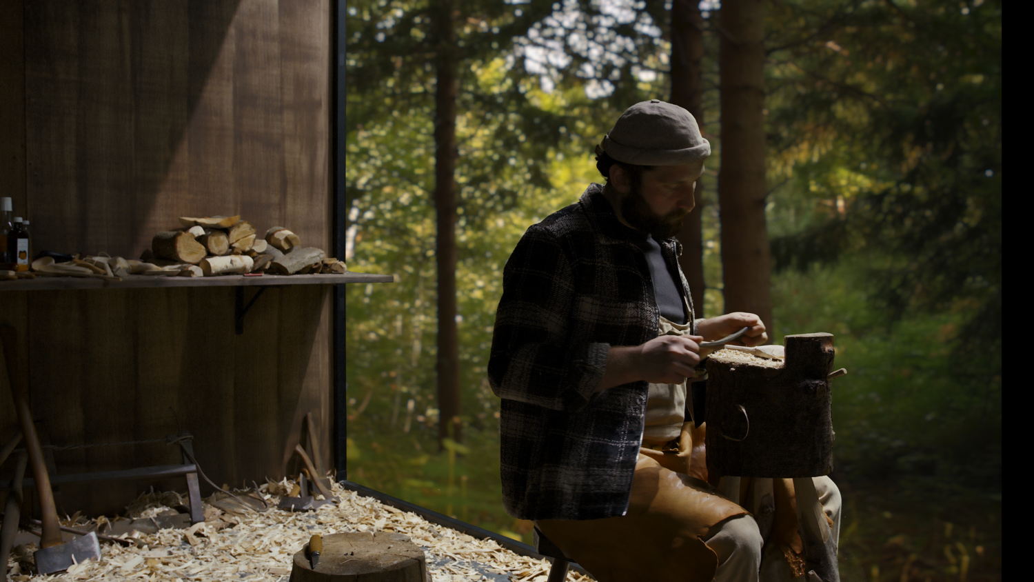 David Claerbout, The Woodcarver and the Forest, 2025, filmstill