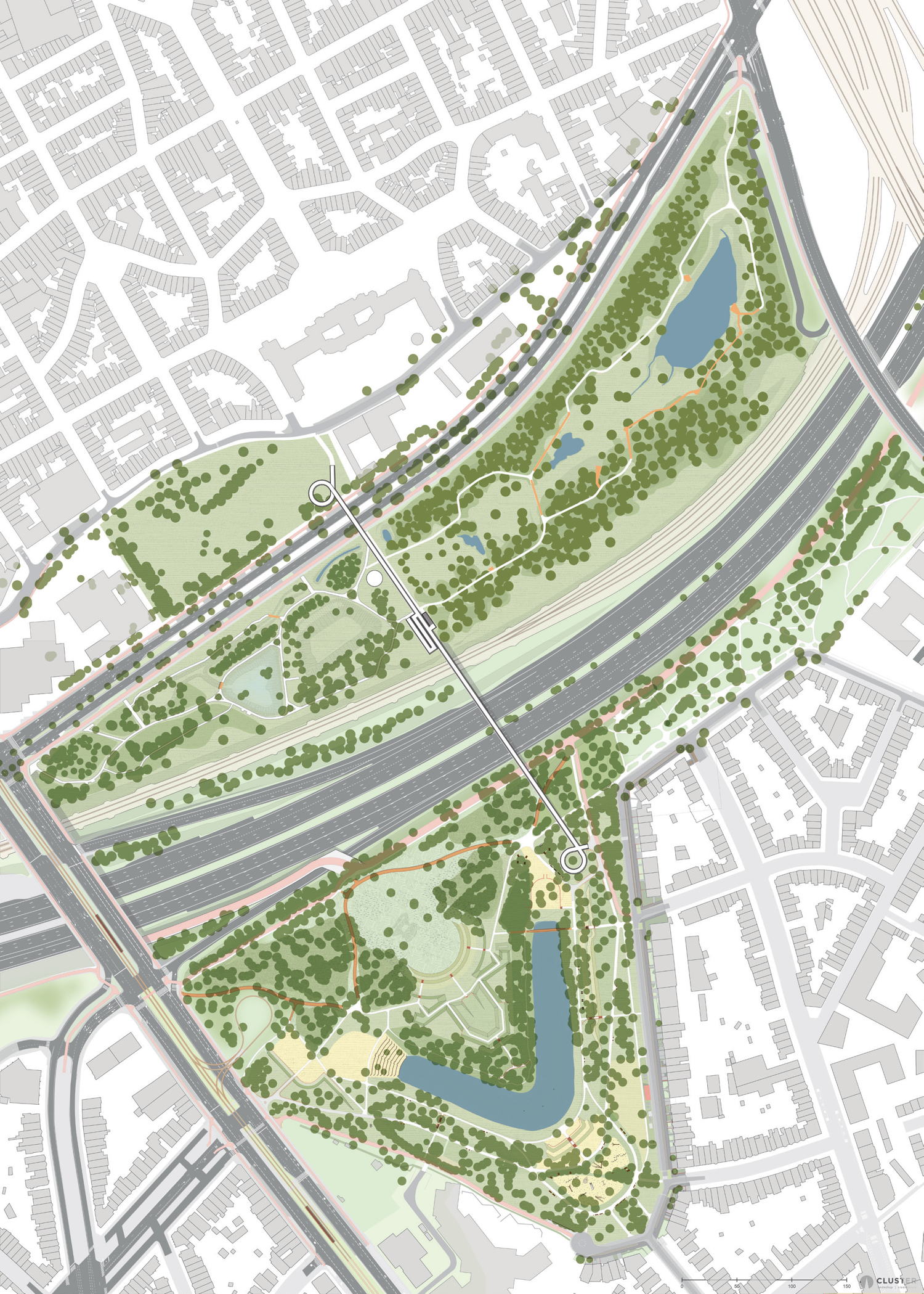 Grondplan Park Brialmont © CLUSTER landschap & stedenbouw