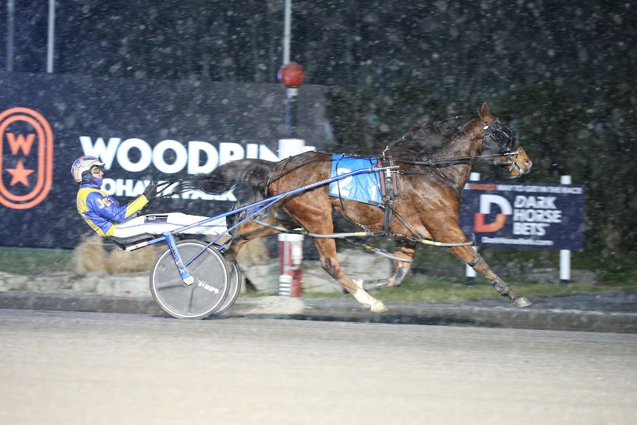 Saratoga Blue Chip and Jonathan Drury find their way to the winner's circle on opening day 2022. (New Image Media) 