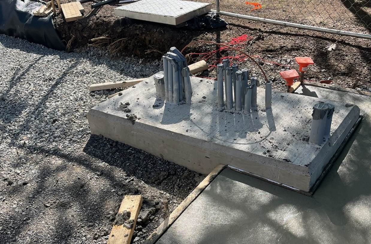 Electrical conduit recently placed at Forbes and Craft avenues will supply power to the future PRTX station Electrical conduit recently placed at Forbes and Craft avenues will supply power to the future PRTX station